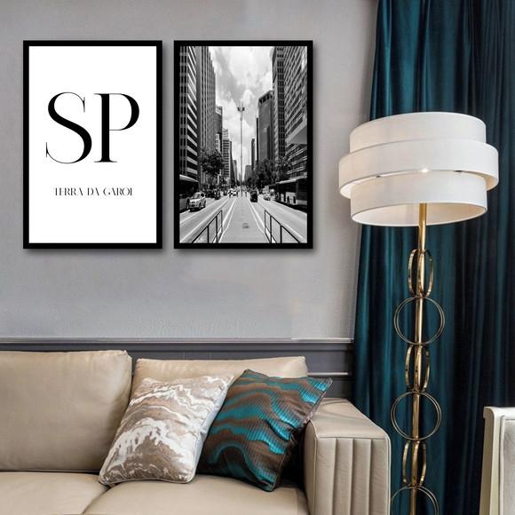 Kit 2 Quadros Decorativos Cidade São Paulo Moderno Moldura