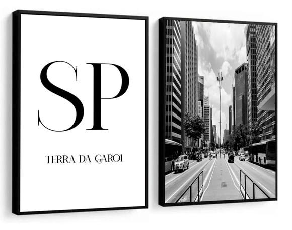 Kit 2 Quadros Decorativos Cidade São Paulo Moderno Moldura