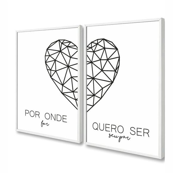 Kit 2 Quadros Decorativos Coração Frases Quarto de Casal