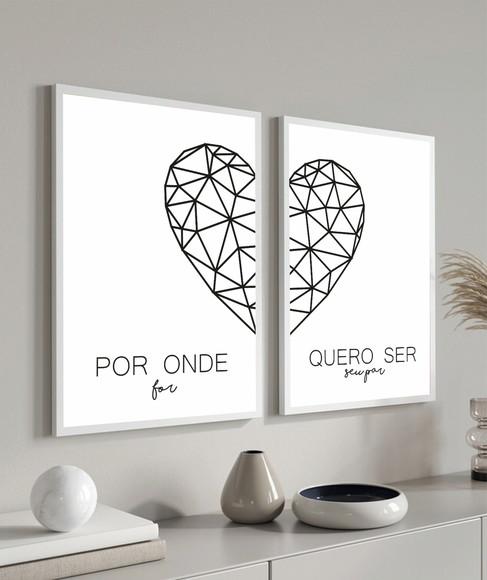 Kit 2 Quadros Decorativos Coração Frases Quarto de Casal