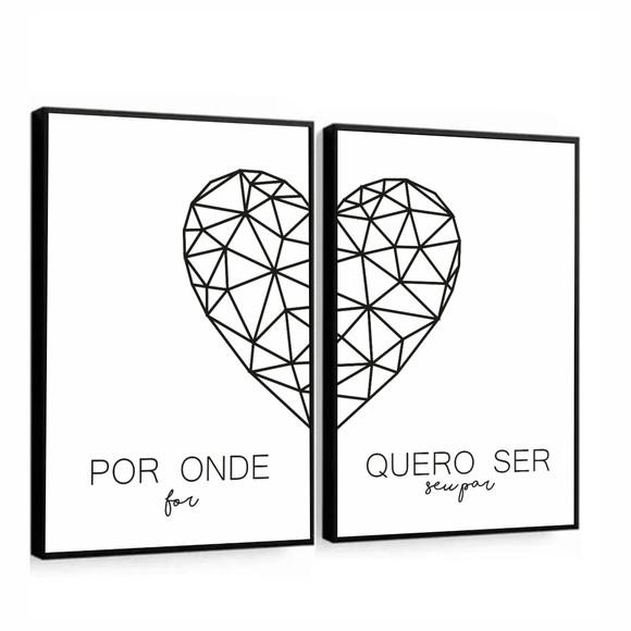 Kit 2 Quadros Decorativos Coração Quarto De Casal Moldura