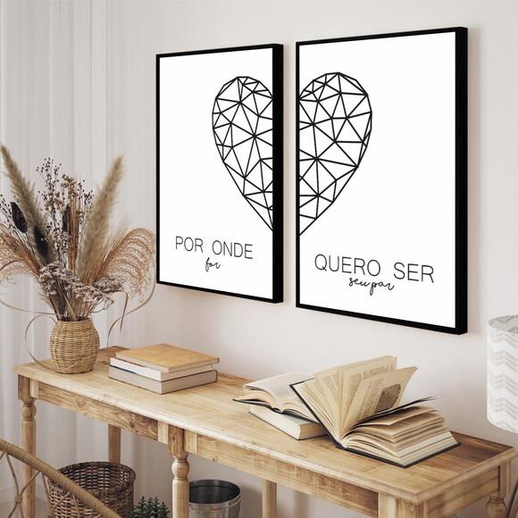 Kit 2 Quadros Decorativos Coração Quarto De Casal Moldura