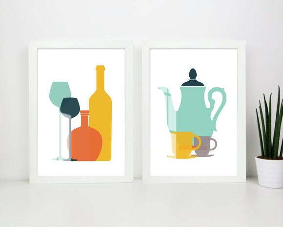 Kit 2 Quadros Decorativos Cozinha Moderna Moldura e Vidro