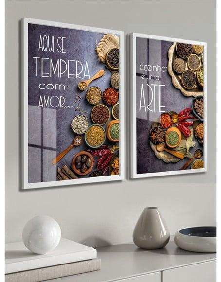 Kit 2 Quadros Decorativos Cozinha Moderno Moldura e Vidro