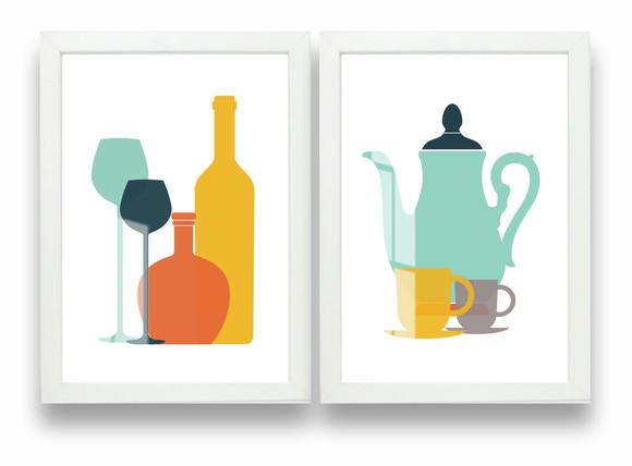 Kit 2 Quadros Decorativos Cozinha Moderna Moldura e Vidro