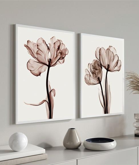 Kit 2 Quadros Decorativos De Flores Para Sala Quarto Moldura