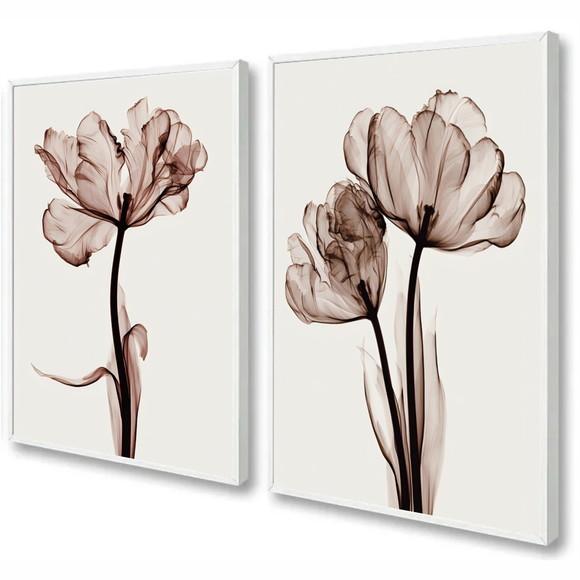 Kit 2 Quadros Decorativos De Flores Para Sala Quarto Moldura