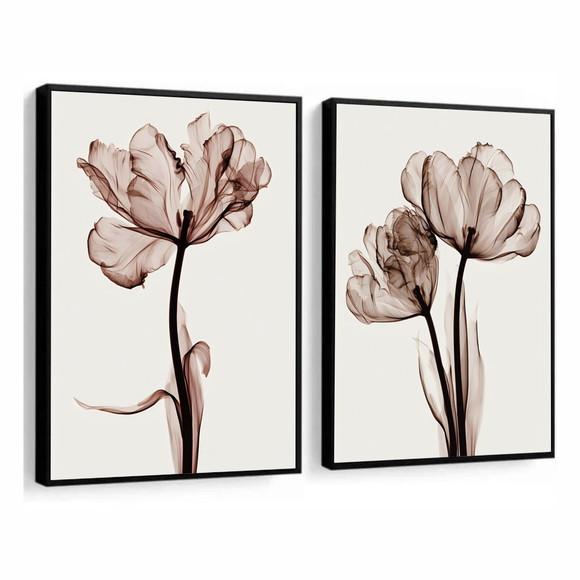 Kit 2 Quadros Decorativos De Flores Sala Quarto Com Moldura