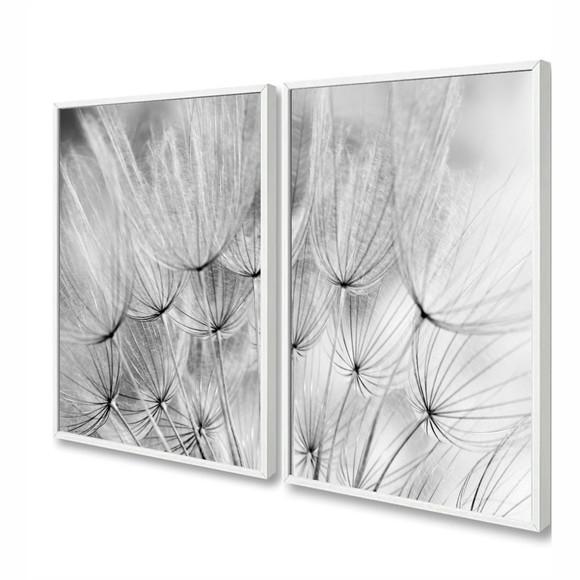 Kit 2 Quadros Decorativos Dente de Leão Flor Preto e Branco