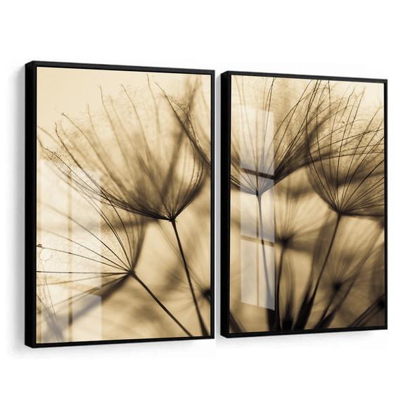 Kit 2 Quadros Decorativos Dente de Leão Flores Sala Vidro