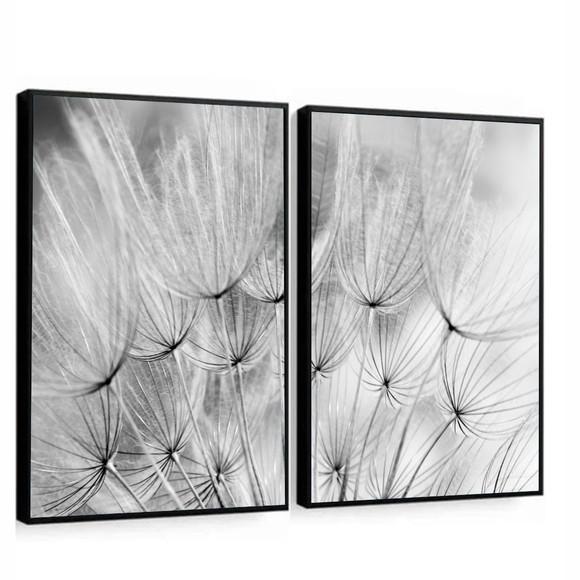 Kit 2 Quadros Decorativos Dente de Leão Preto e Branco Flor
