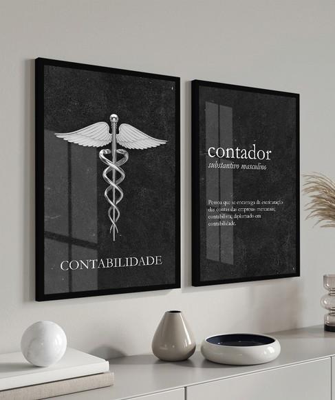 Kit 2 Quadros Decorativos Escritório Contabilidade com Vidro