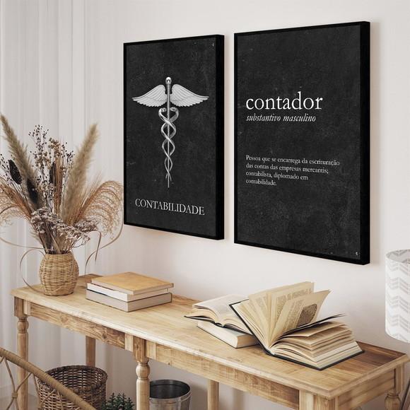 Kit 2 Quadros Decorativos Escritório Contabilidade Moldura