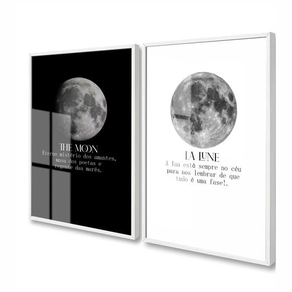 Kit 2 Quadros Decorativos Fases da Lua Moderno Frases Vidro