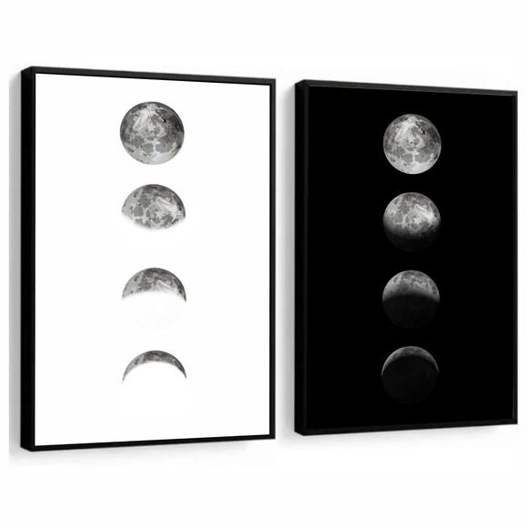 Kit 2 Quadros Decorativos Fases Da Lua Quarto Sala Moldura