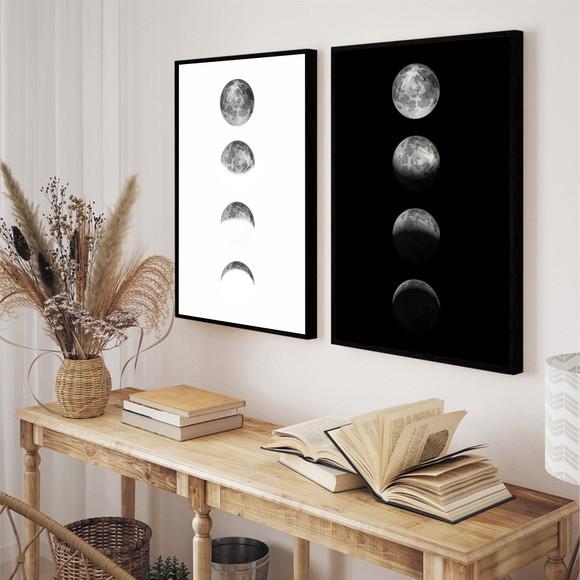 Kit 2 Quadros Decorativos Fases Da Lua Quarto Sala Moldura