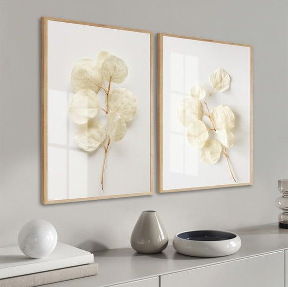 Kit 2 Quadros Decorativos Flore para Sala com Moldura Vidro