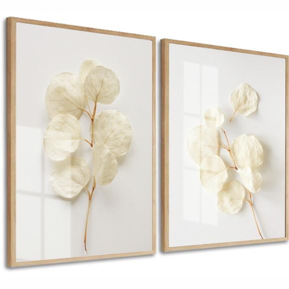 Kit 2 Quadros Decorativos Flore para Sala com Moldura Vidro