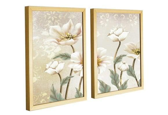 Kit 2 Quadros Decorativos Flores Brancas Sala Quarto Moldura