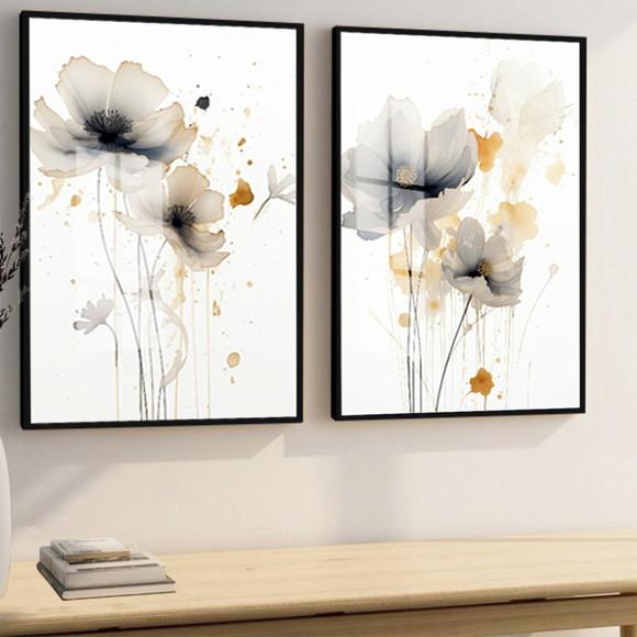 Kit 2 Quadros Decorativos Flores Modernas Luxo Sala Vidro