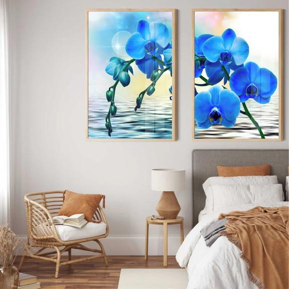 Kit 2 Quadros Decorativos Flores Orquídea Com Moldura Vidro