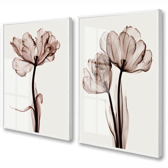 Kit 2 Quadros Decorativos Flores Quarto Sala Moldura e Vidro