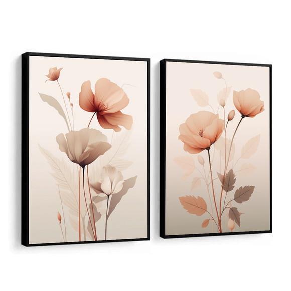 Kit 2 Quadros Decorativos Flores Rosa Quarto Hall Moldura