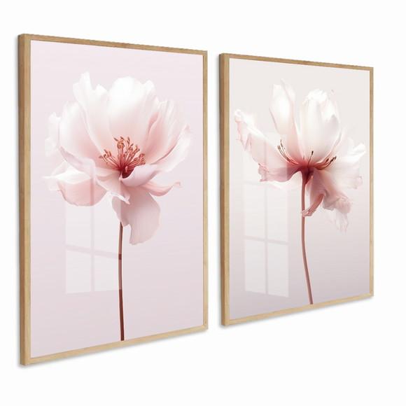 Kit 2 Quadros Decorativos Flores Rosa Sala Quarto Hall Vidro