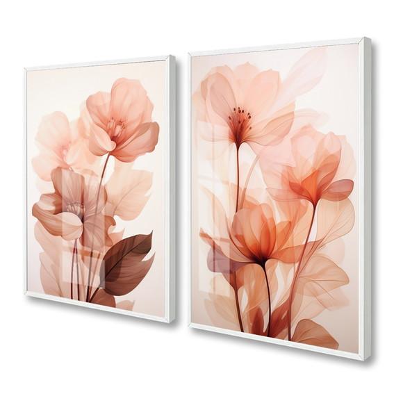 Kit 2 Quadros Decorativos Flores Rosa Sala Quarto Hall Vidro