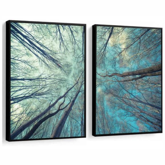 Kit 2 Quadros Decorativos Floresta Galhos Para Sala Moldura