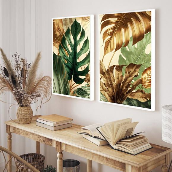 Kit 2 Quadros Decorativos Folhagem Costela de Adão Moldura
