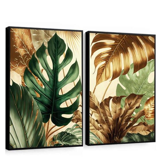 Kit 2 Quadros Decorativos Folhagem Costela de Adão Moldura