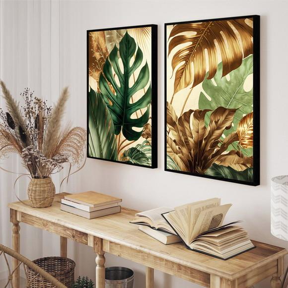 Kit 2 Quadros Decorativos Folhagem Costela de Adão Moldura