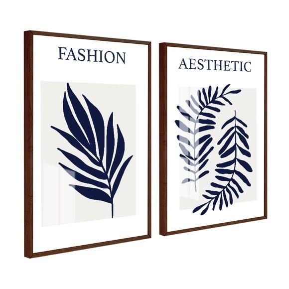Kit 2 Quadros Decorativos Folhagem Frases Com Moldura Vidro
