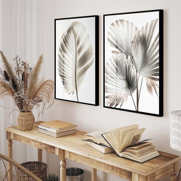 Kit 2 Quadros Decorativos Folhagem Moderna Moldura e Vidro