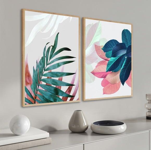 Kit 2 Quadros Decorativos Folhagem Para Quarto Sala Moldura