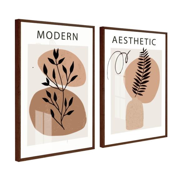 Kit 2 Quadros Decorativos Folhagem Terracota Moldura e Vidro
