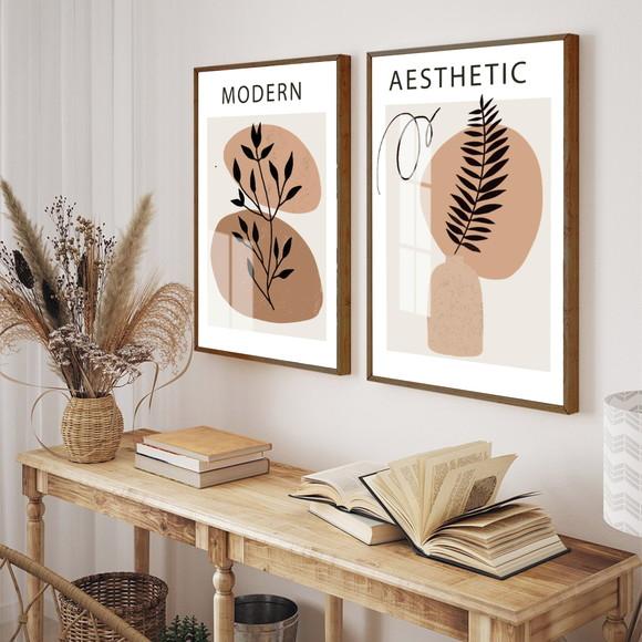 Kit 2 Quadros Decorativos Folhagem Terracota Moldura e Vidro