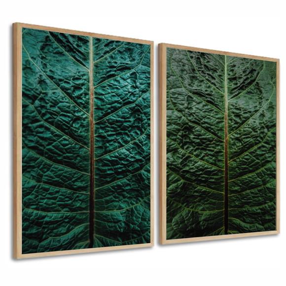 Kit 2 Quadros Decorativos Folhagem Verde para Sala Moldura