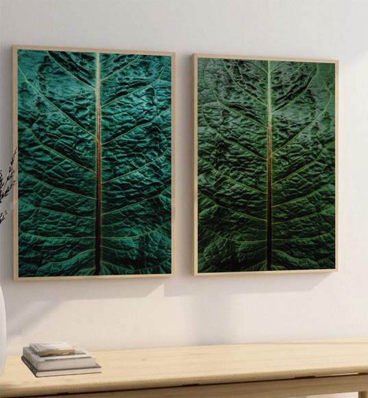 Kit 2 Quadros Decorativos Folhagem Verde para Sala Moldura