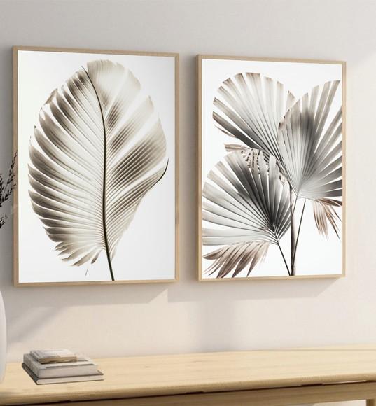 Kit 2 Quadros Decorativos Folhas Verdes Modernas Moldura