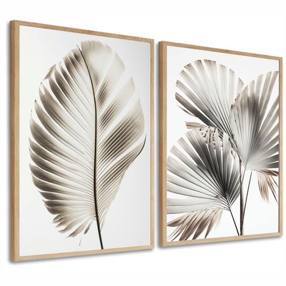 Kit 2 Quadros Decorativos Folhas Verdes Modernas Moldura
