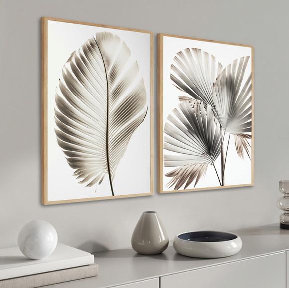 Kit 2 Quadros Decorativos Folhas Verdes Modernas Moldura