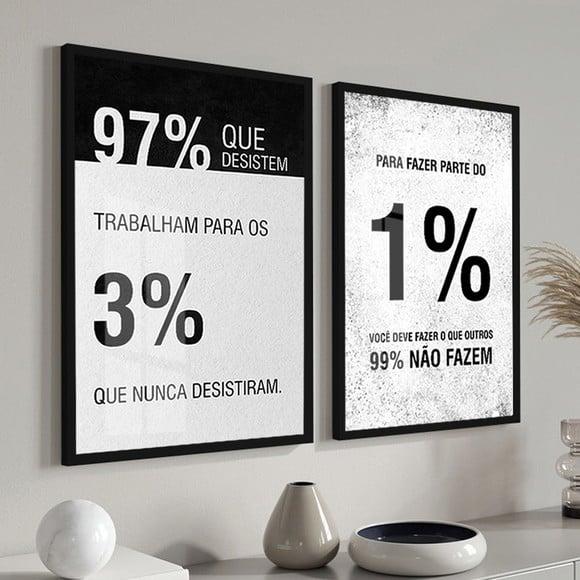 Kit 2 Quadros Decorativos Frases Escritório Motivação Vidro