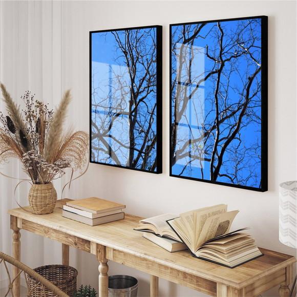 Kit 2 Quadros Decorativos Galhos Secos Com Moldura e Vidro