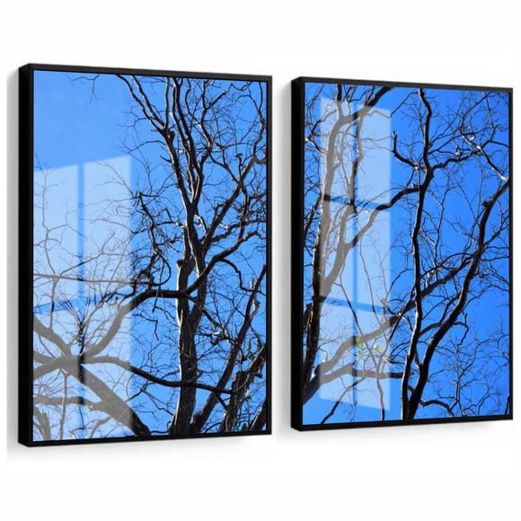 Kit 2 Quadros Decorativos Galhos Secos Com Moldura e Vidro