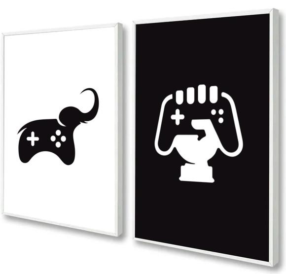 Kit 2 Quadros Decorativos Gamer Geek Para Quarto Com Moldura