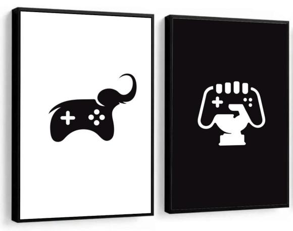 Kit 2 Quadros Decorativos Gamer Para Quarto Geek Com Moldura