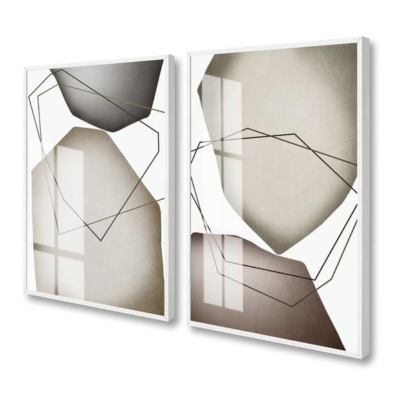 Kit 2 Quadros Decorativos Geométrico Moderno Moldura E Vidro