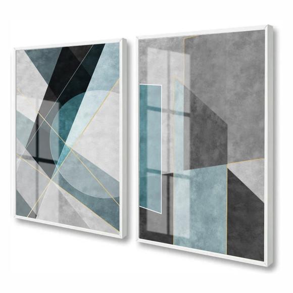 Kit 2 Quadros Decorativos Geométrico Para Sala Moldura Vidro